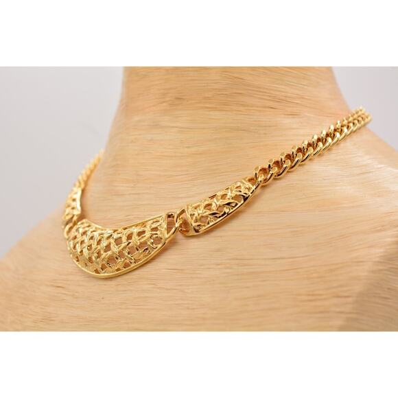 Vintage Chunky Collar Necklace Basket Weaved Cuban Chain Gold NOS 1980s Bin6A - Picture 9 of 12